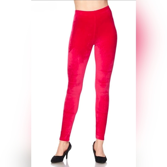 Red Velour Leggings - Picture 8 of 13